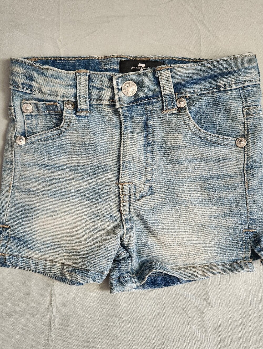 7 For All Mankind Toddler Girls Blue Denim Jean Shorts Size 2T Adjustable Waist